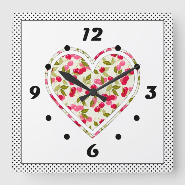 Reloj Cuadrado Amor, bayas, cereza (Anverso)