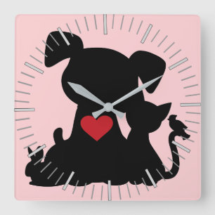 Reloj Cuadrado Amor cachorro y morena rosa