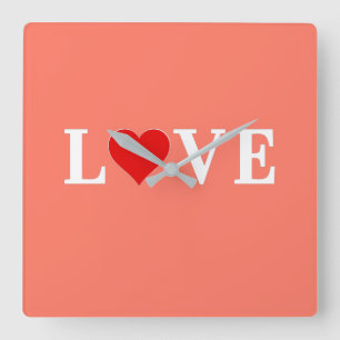 Reloj Cuadrado AMOR, Corazón, Tipografía, Basado en texto, Minima