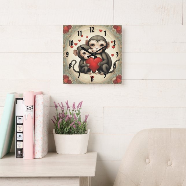 Reloj Cuadrado Amor de mono (Sala de lectura)