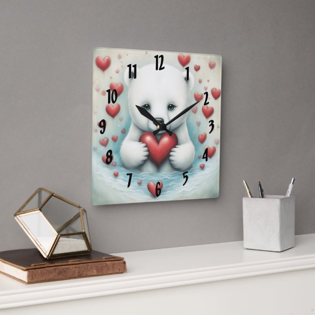Reloj Cuadrado Amor del oso polar 1 (Oficina)
