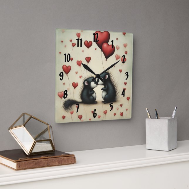 Reloj Cuadrado Amor del zorrillo 1 (Oficina)