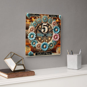 Reloj Cuadrado Amor eterno: Floral del quinto aniversario