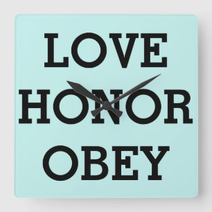 Reloj Cuadrado AMOR HONOR OBEDECER Clocks, Bodas Regalos Muro cua