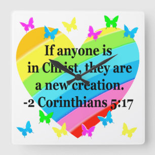 RELOJ CUADRADO AMOR LLENADO 2 CORINTHIANS 5:17 VERSE