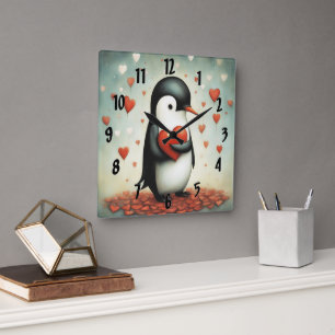 Reloj Cuadrado Amor pingüino 1