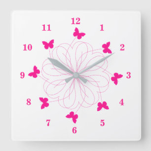 Reloj Cuadrado Amor rosa - Mariposas banales.