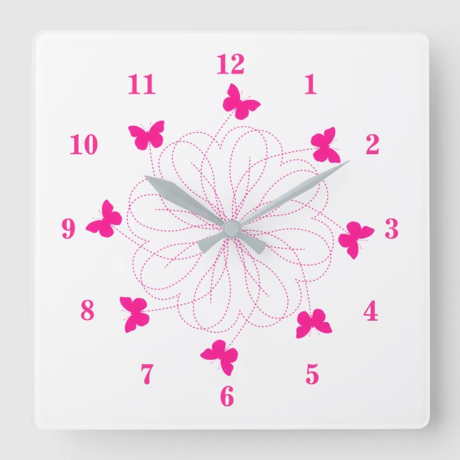 Reloj Cuadrado Amor rosa - Mariposas banales. (Anverso)