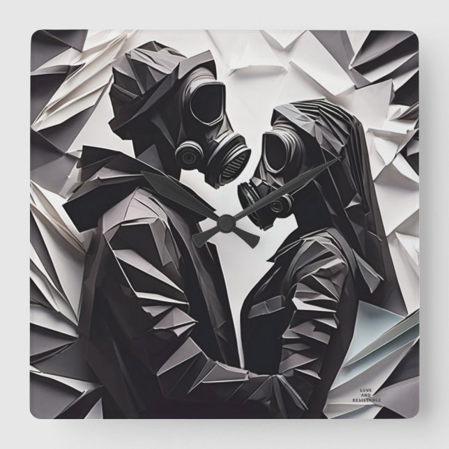 Reloj Cuadrado AMOR Y RESISTENCIA Origami B/W (Anverso)