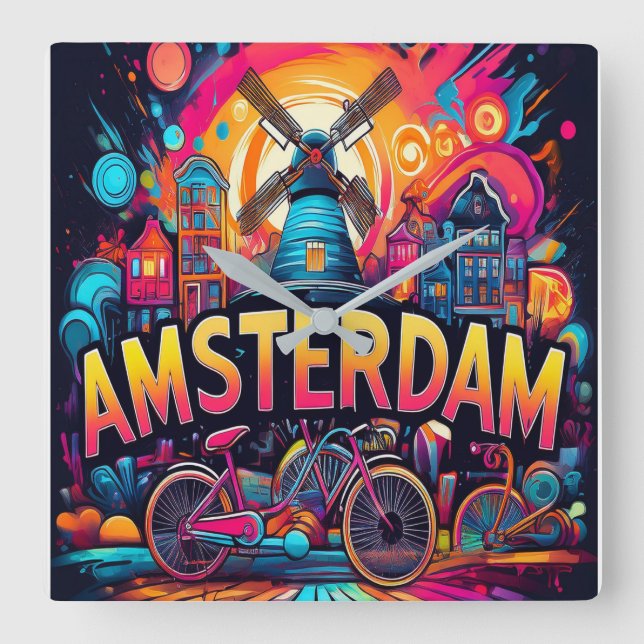 Reloj Cuadrado Amsterdam - ciudad de las bicicletas (Anverso)