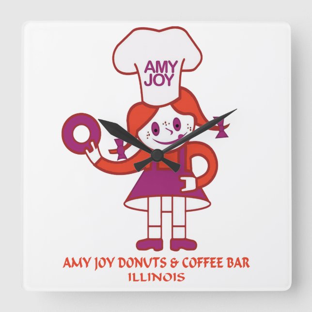 Reloj Cuadrado Amy Joy Donuts de Illinois (Anverso)