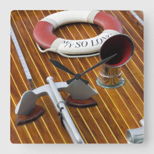 Reloj Cuadrado An Anchor And A Life-Buoy On A Wooden Boat