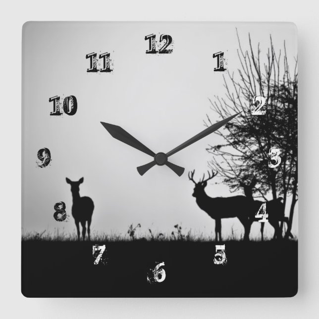 Reloj Cuadrado An image of some deer in the morning mist (Anverso)