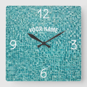 Reloj Cuadrado Añadir tu nombre y foto piscina Water Lar