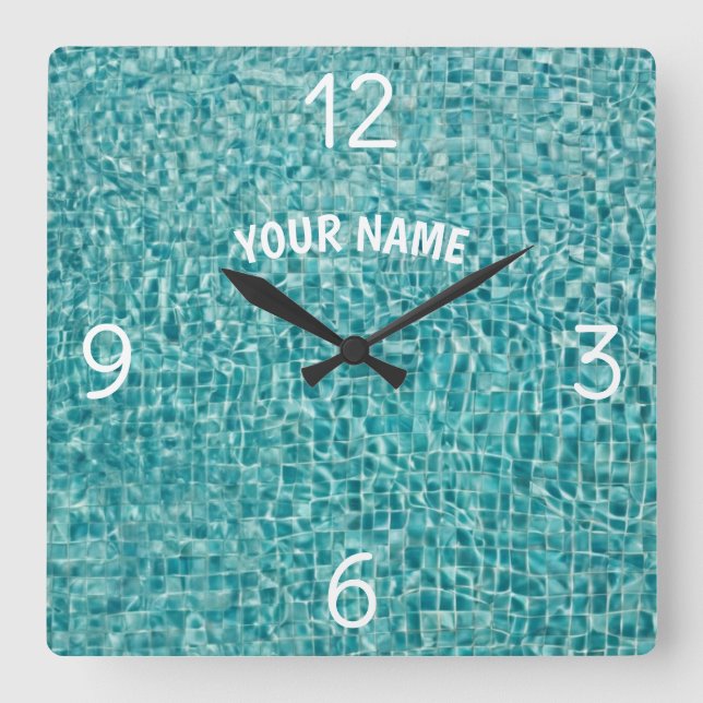 Reloj Cuadrado Añadir tu nombre y foto piscina Water Lar (Anverso)