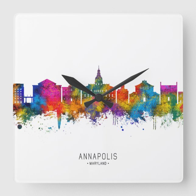 Reloj Cuadrado Anapolis Maryland Skyline (Anverso)