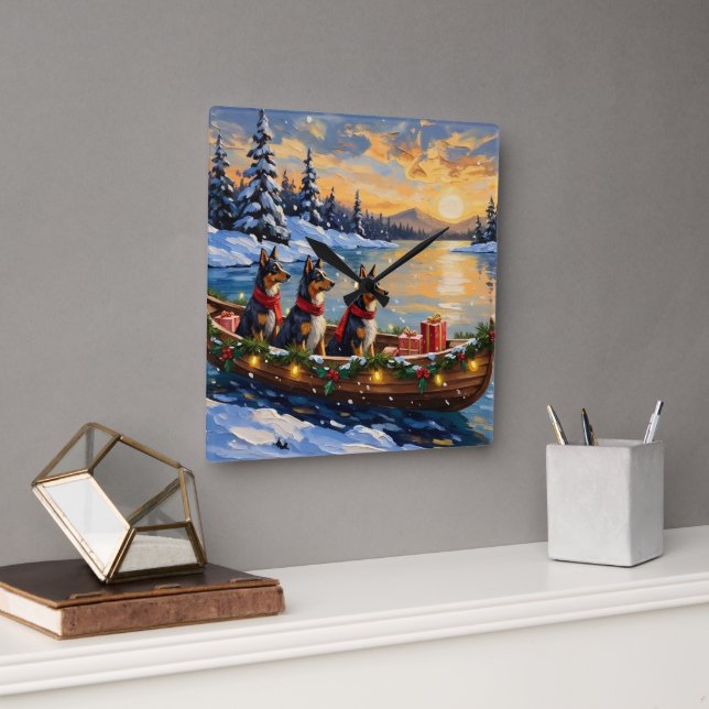 Reloj Cuadrado Anatolian Shepherd Christmas Boat Holiday (Oficina)