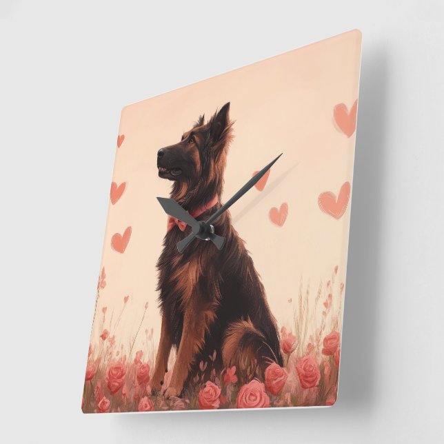 Reloj Cuadrado Anatolian Shepherd con Rosas - El día de San Valen (Ángulo)