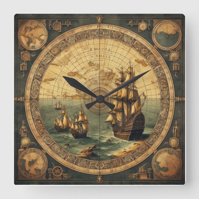 Reloj Cuadrado Anciano barco de vela español 2 (Anverso)