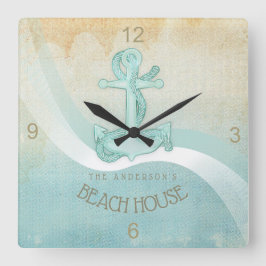 Reloj Cuadrado Ancla náutica de Beach House y Rope Aqua ID623