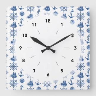 Reloj Cuadrado Ancla temática nautica azul y blanco