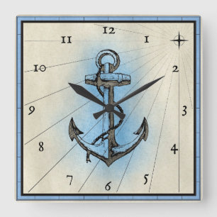 Reloj Cuadrado Ancla y papa con diseño de mapa, náutico