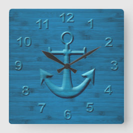 Reloj Cuadrado Anclaje De La Impresión De Textura De Madera Azul