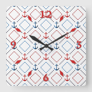 Reloj Cuadrado Anclajes azules, rojos, marinos