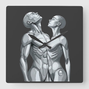 Reloj Cuadrado Android Union: Cyborg Couple Square Wall Clock