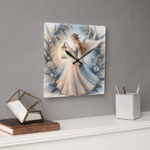 Reloj Cuadrado Ángel Celestial de Invierno Farol de Paz