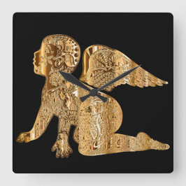 Reloj Cuadrado Ángel del bebé dorado brillante elegante negro