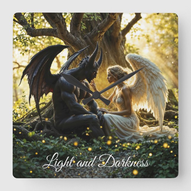Reloj Cuadrado Ángel Demon diseño brillante supernatural (Anverso)