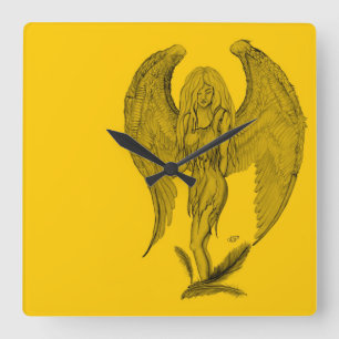 Reloj Cuadrado Ángel - Diseño negro y amarillo