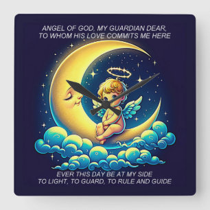 Reloj Cuadrado Ángel Guardián Adorable Querubín y Luna Expresioni
