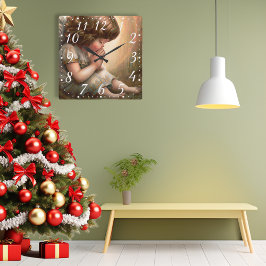 Reloj Cuadrado Ángel niña orando Luz Radiante Halo