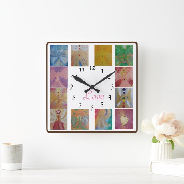 Reloj Cuadrado Angel Photo Collage Love Family Wanduhr (Hogar)
