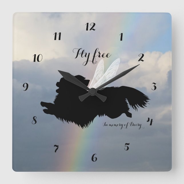 Reloj Cuadrado Ángel Wings Chihuahua Memorial Wall Clock (Anverso)