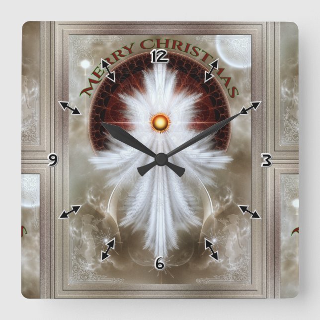 Reloj Cuadrado Angel Wings Snowflake Feliz Navidad (Anverso)