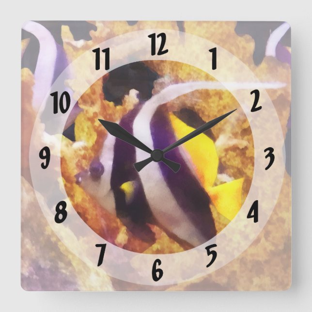 Reloj Cuadrado Angelfish negro y blanco a rayas (Anverso)