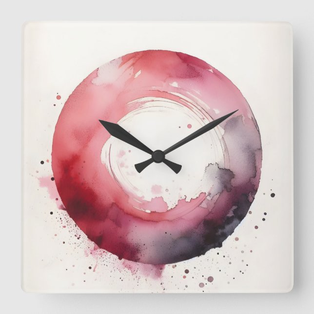 Reloj Cuadrado anillo abstracto de acuarela (Anverso)