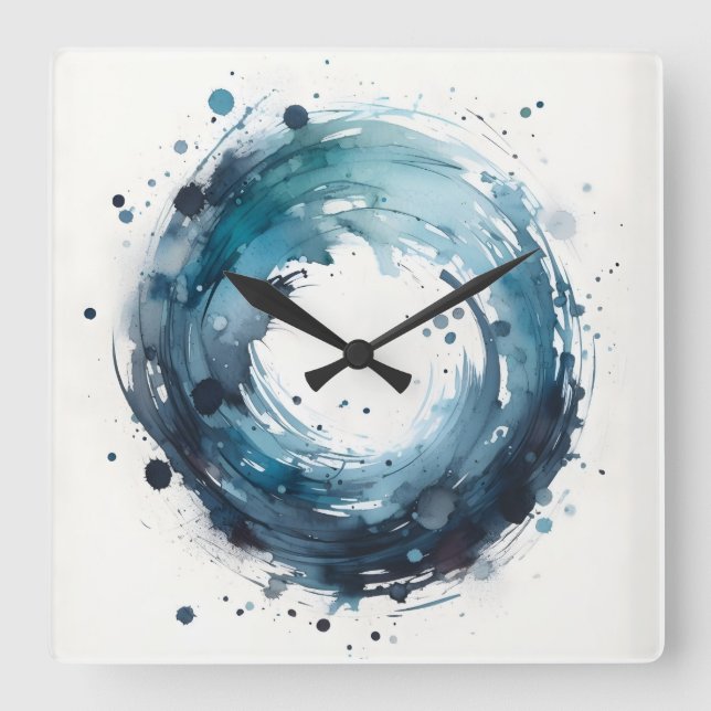 Reloj Cuadrado anillo abstracto de acuarela (Anverso)