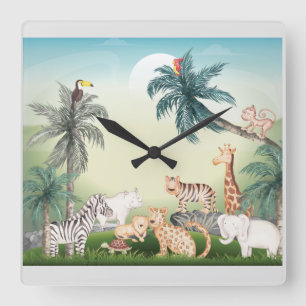 Reloj Cuadrado animal salvaje con árbol de la jungla