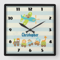 Animal Toy Train and Airplane on Stripes Custom