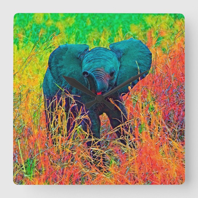 Reloj Cuadrado AnimalColor_Elephant_002 (Anverso)