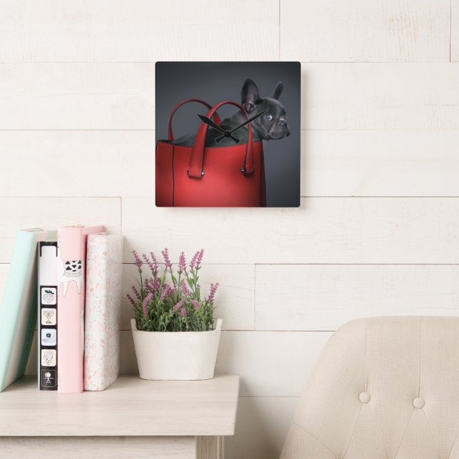 Reloj Cuadrado Animales de bebé más afectados | Bolsa de mano roj (Sala de lectura)