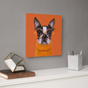 Reloj Cuadrado Animales de bebé más afectados   Naranja Boston Te