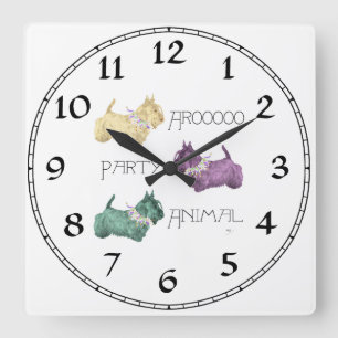 Reloj Cuadrado Animales de fiesta del Terrier Escocés