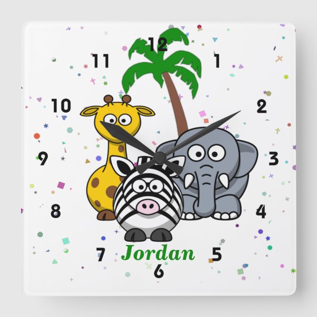 Reloj Cuadrado Animales de la jungla (Anverso)