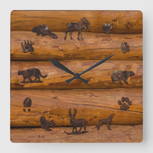 Reloj Cuadrado Animales de Woodland en registros (Anverso)