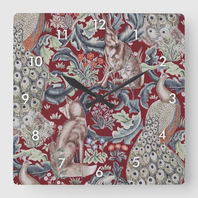 Reloj Cuadrado Animales forestales, William Morris (Anverso)
